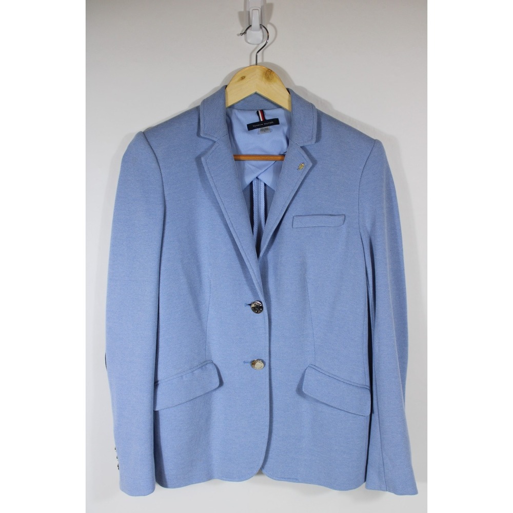 Tommy Hilfiger Knit Elbow Patch Blazer Womens 6 Blue Preppy Jacket